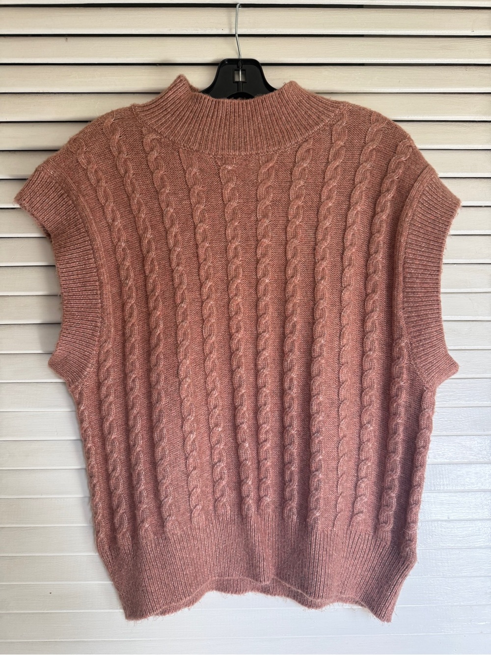 cupcakes & cashmere Cable Knit Mock Neck Sweater Vest in Dusty Rose